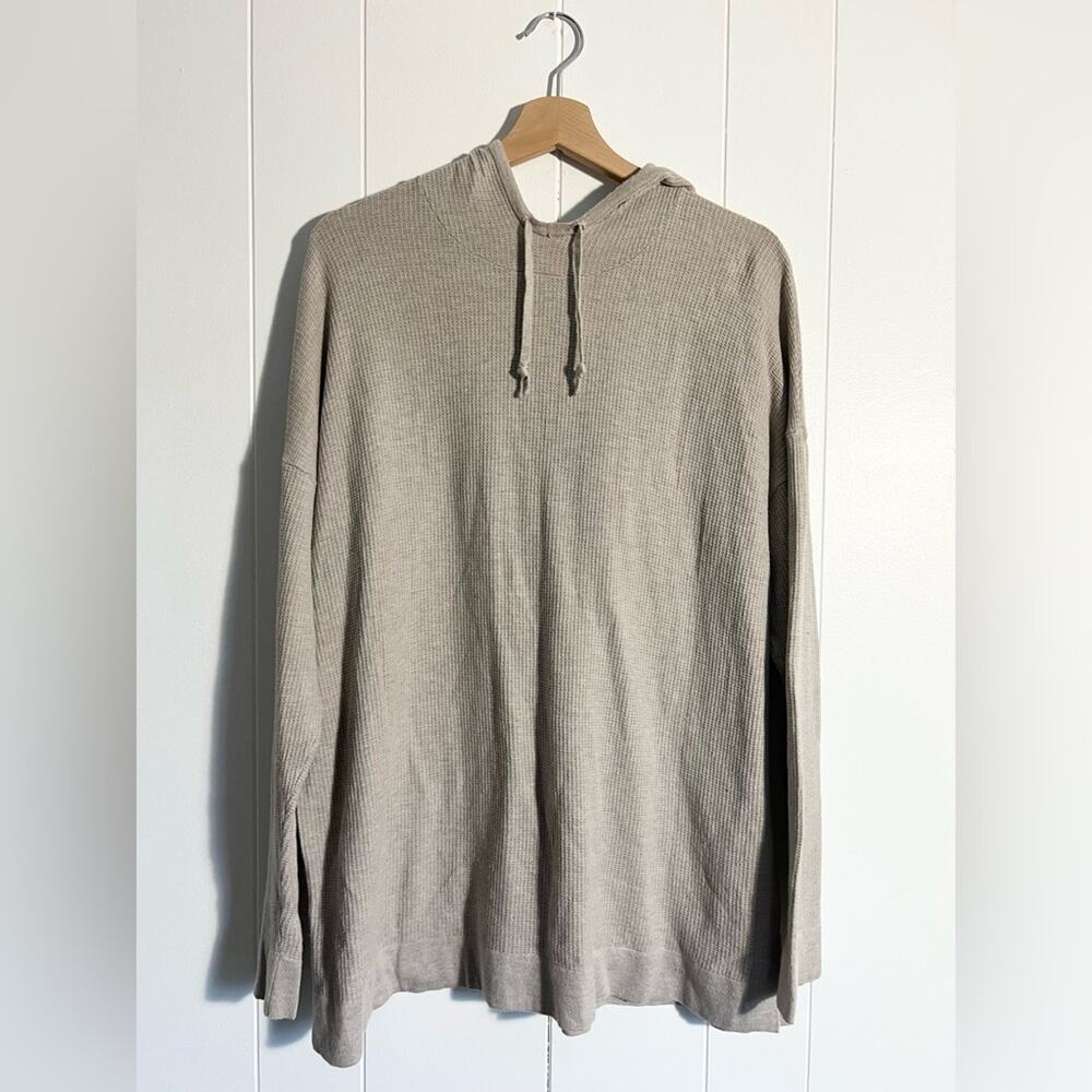J Jill textured pullover hooded lounge top knit cotton blend fall tan beige
